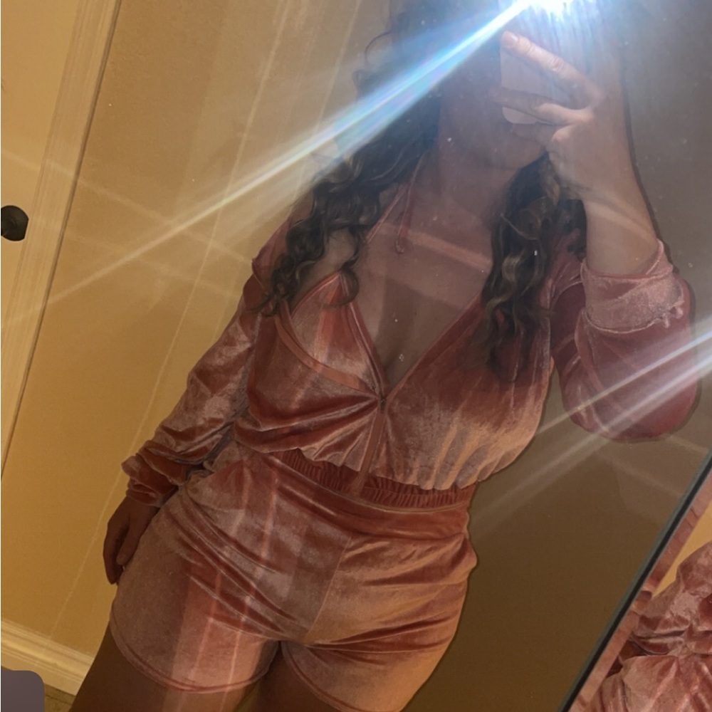Pink velour tracksuit